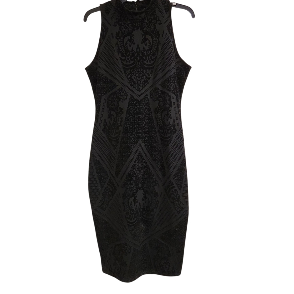 Bar III Womens Sz L Dress Black Burnout Velvet Midi  Sleeveless Bodycon
